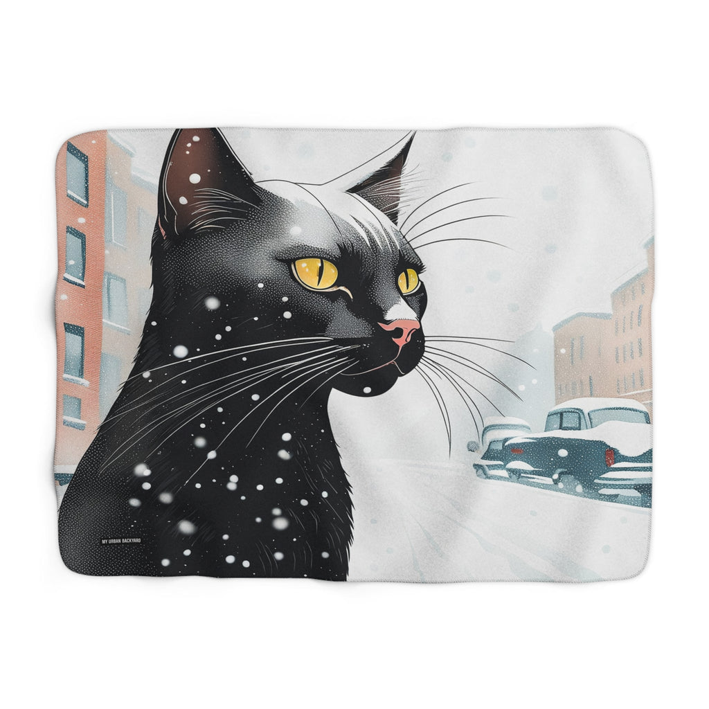 Whisker Wonderland, Cozy Black Cat Sherpa Fleece Blanket, 2 sizes