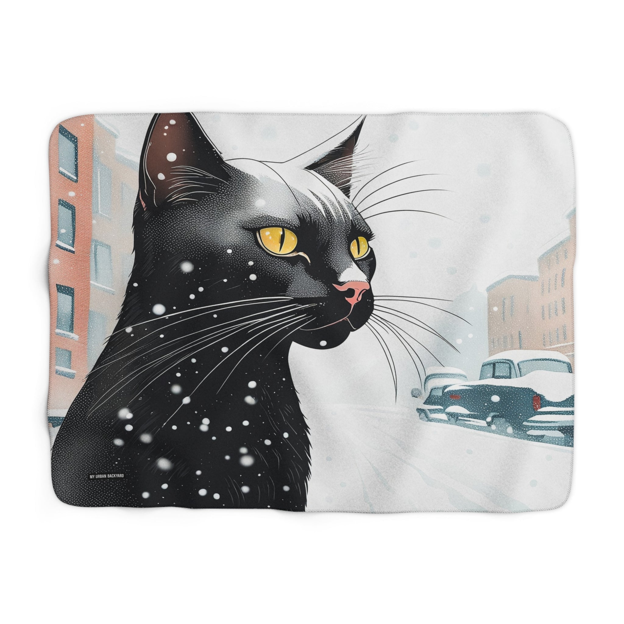 Whisker Wonderland, Black Cat Sherpa Fleece Blanket