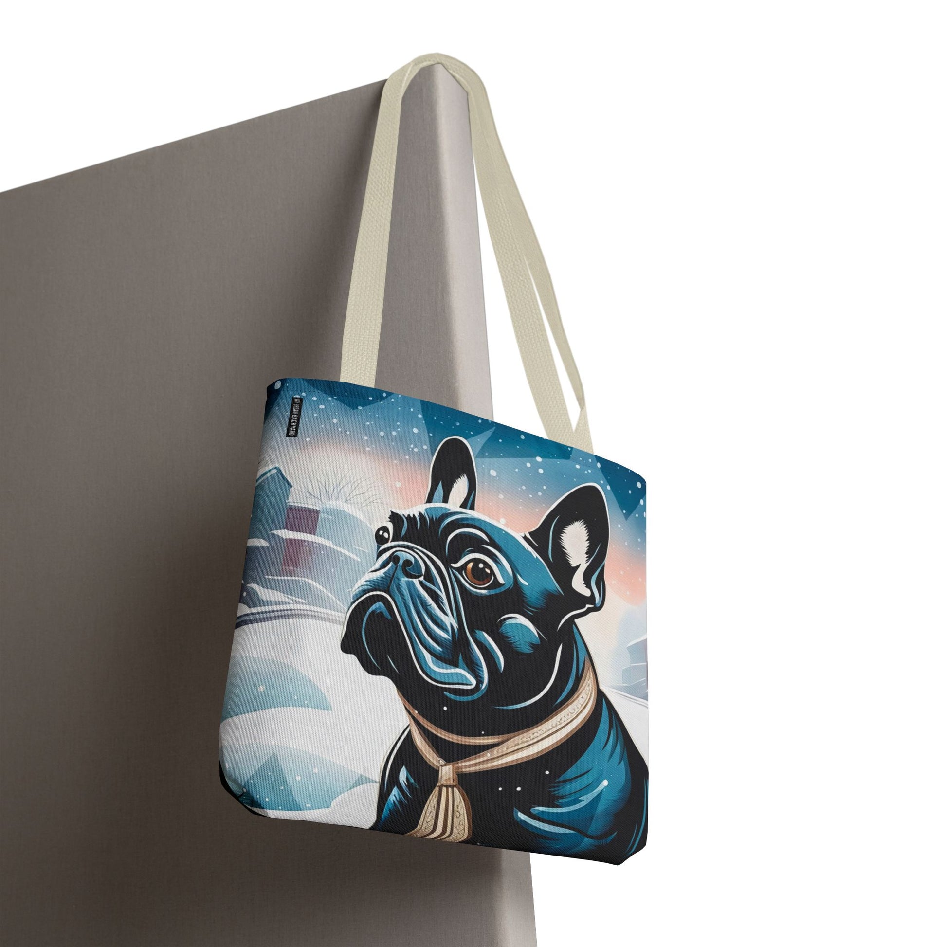French Bulldog Winter Tote Bag — Snowy Pup All-Over Print Tote