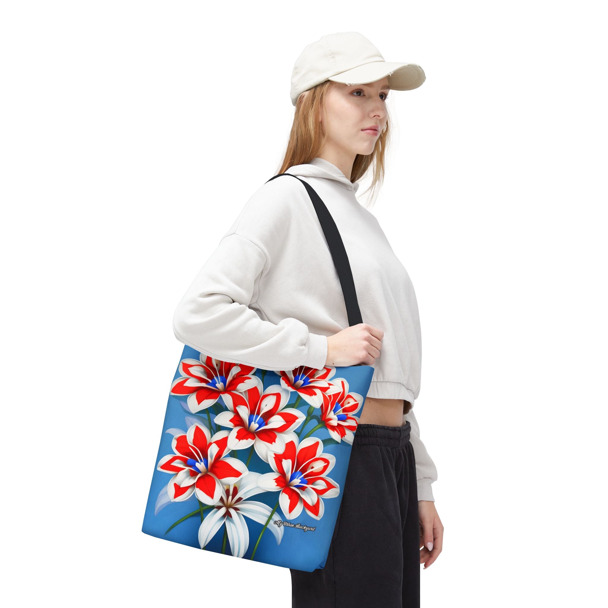 Bouquet of Red White and Blue Flowers Tote Bag with Cotton Handles For Everyday Use, 3 Sizes