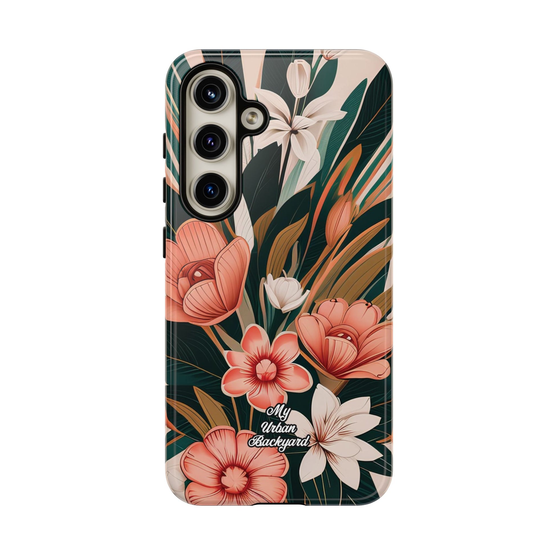 Peach Art Deco Flowers, Cell Phone Case - Apple, Samsung, Google Pixel