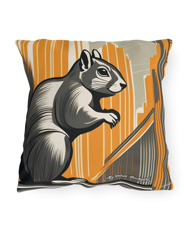 Art Deco Squirrel, Black accent color, Throw Pillow, Indoor/Outdoor Decor for Home or Office