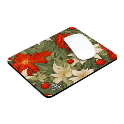 Computer Mouse Pad with Non-slip rubber bottom for Home or Office - Christmas Flowers
