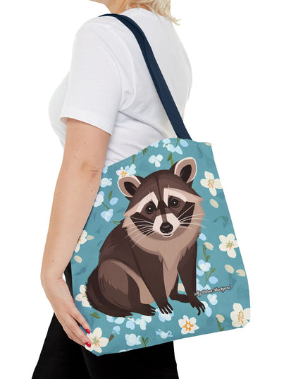 Young Raccoon w Flowers Tote Bag with Cotton Handles For Everyday Use, 3 Sizes