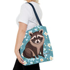 Young Raccoon w Flowers Tote Bag with Cotton Handles For Everyday Use, 3 Sizes