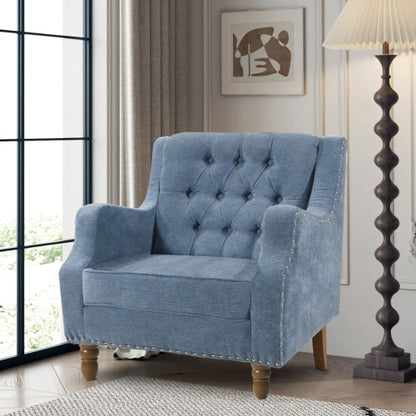 Comfortable Linen Reading Chair, for Living Room, Bedroom, or Sitting Room, Blue