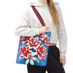 Bouquet of Red White and Blue Flowers Tote Bag with Cotton Handles For Everyday Use, 3 Sizes