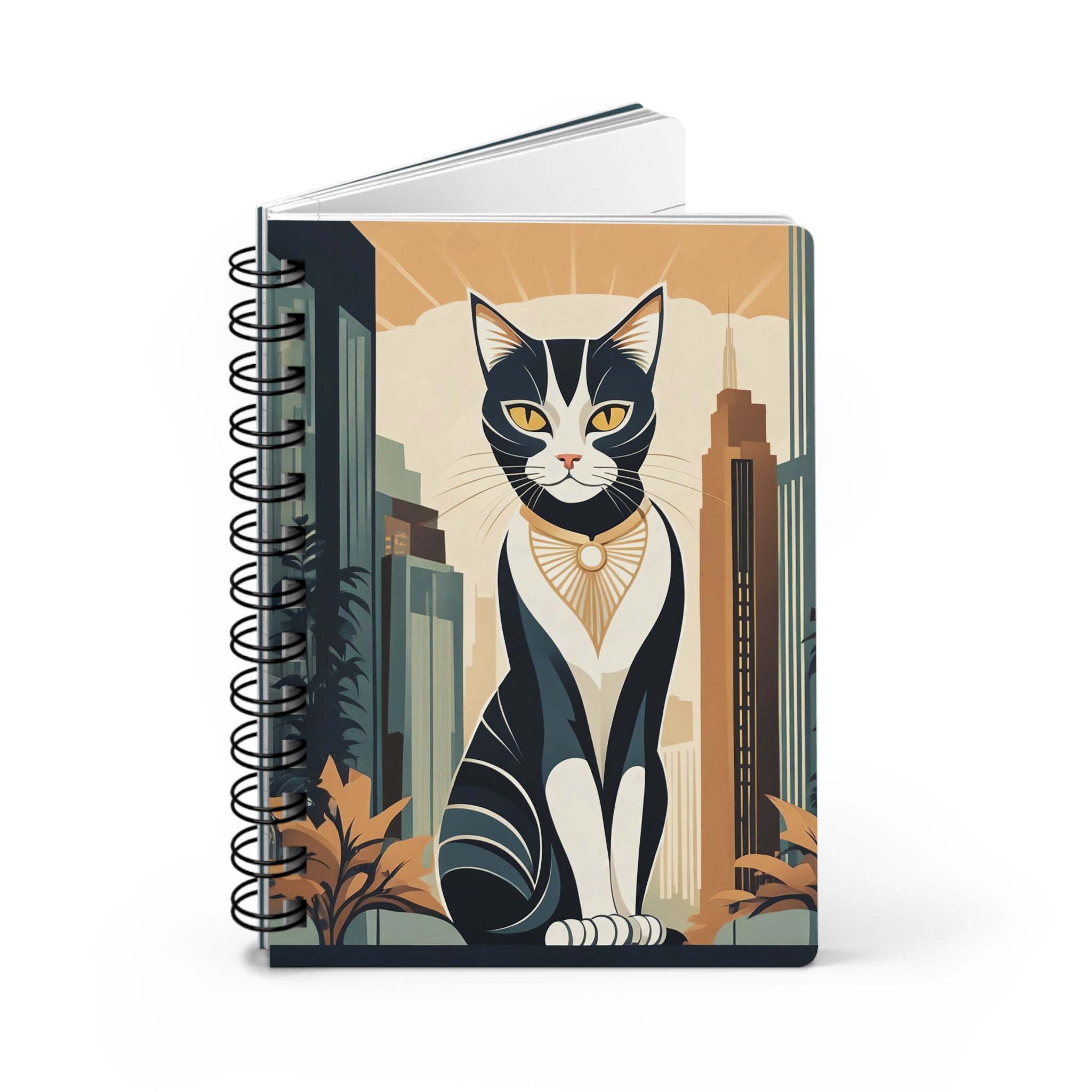 Art Deco City Cat Spiral Journal