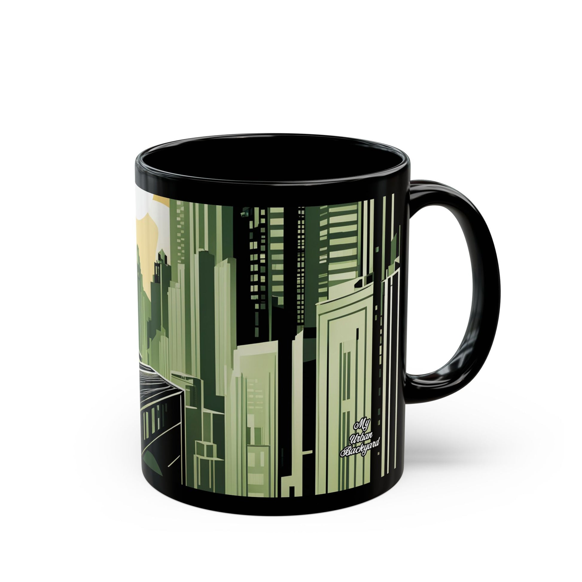Art Deco Coyote Mug, Unique 11oz/15oz Black Coffee Cup, Retro Home Decor, Gift for Animal Lovers, Vintage Style, Perfect for Any Occasion