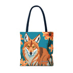 Coyote with Flowers Tote Bag with Cotton Handles For Everyday Use, 3 Sizes