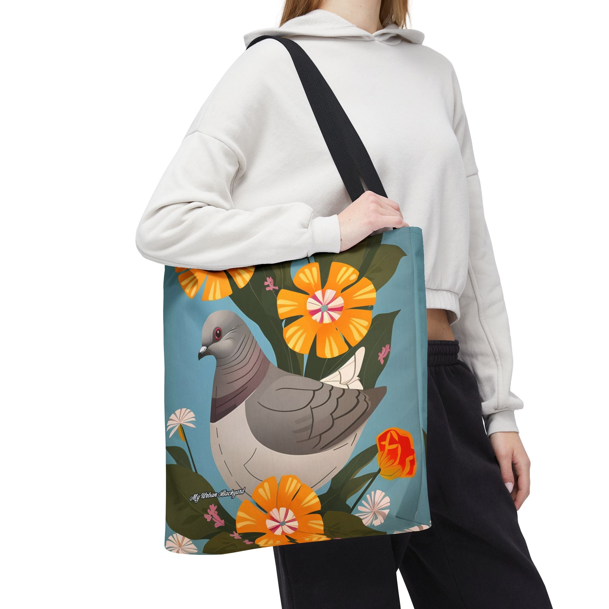 Pigeon and Yellow Flowers Tote Bag with Cotton Handles For Everyday Use, 3 Sizes