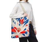 Red White & Blue Flowers Tote Bag with Cotton Handles For Everyday Use, 3 Sizes