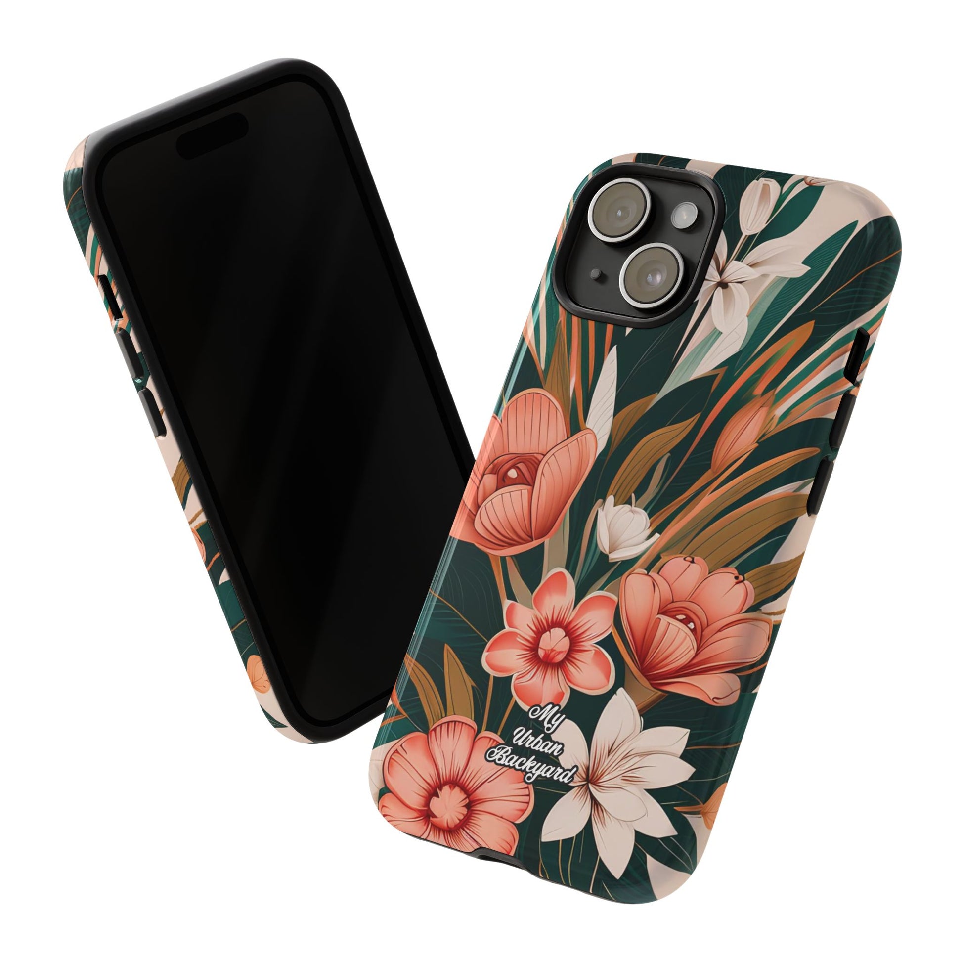 Peach Art Deco Flowers, Cell Phone Case - Apple, Samsung, Google Pixel