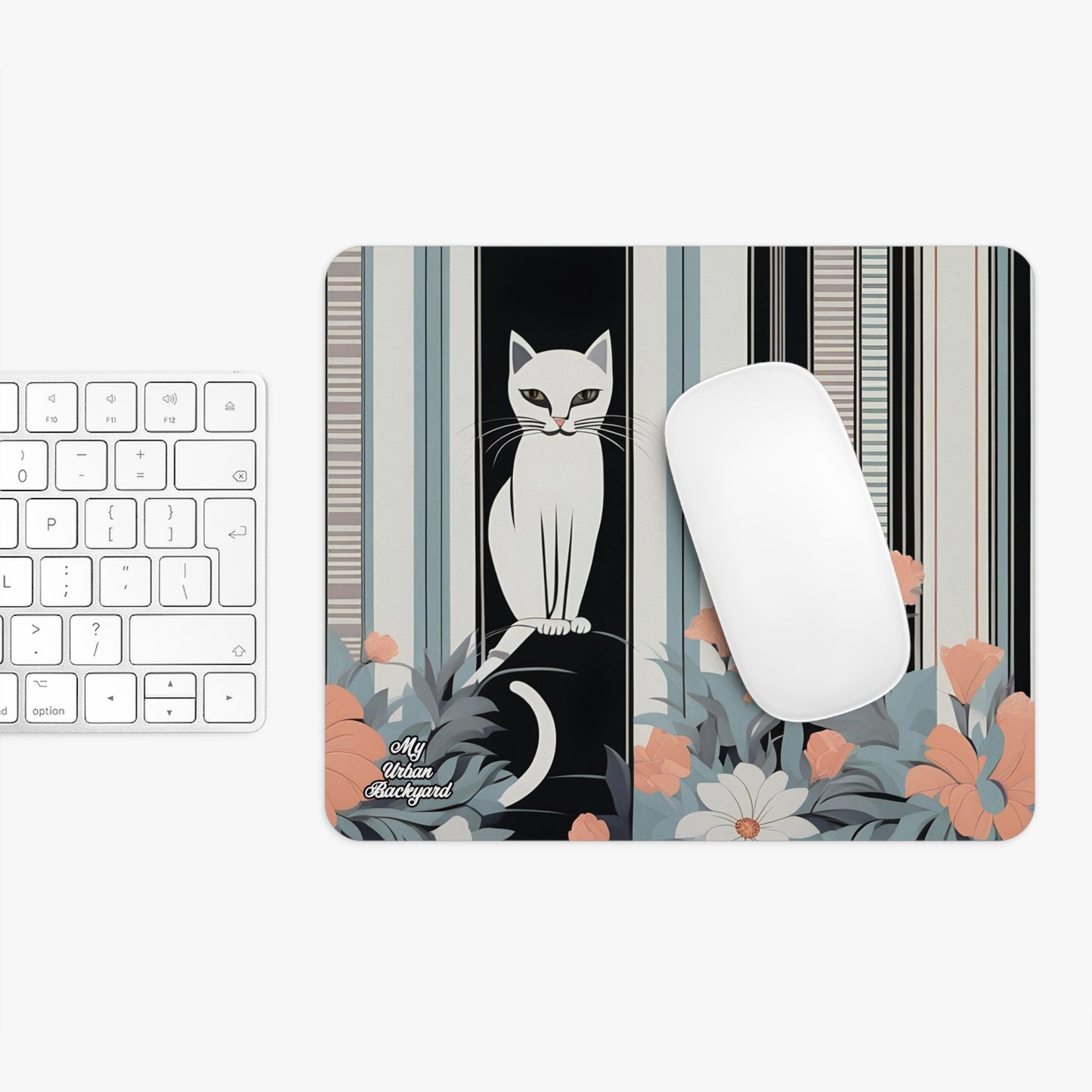 White Cat, Computer Mouse Pad - for Home or Office