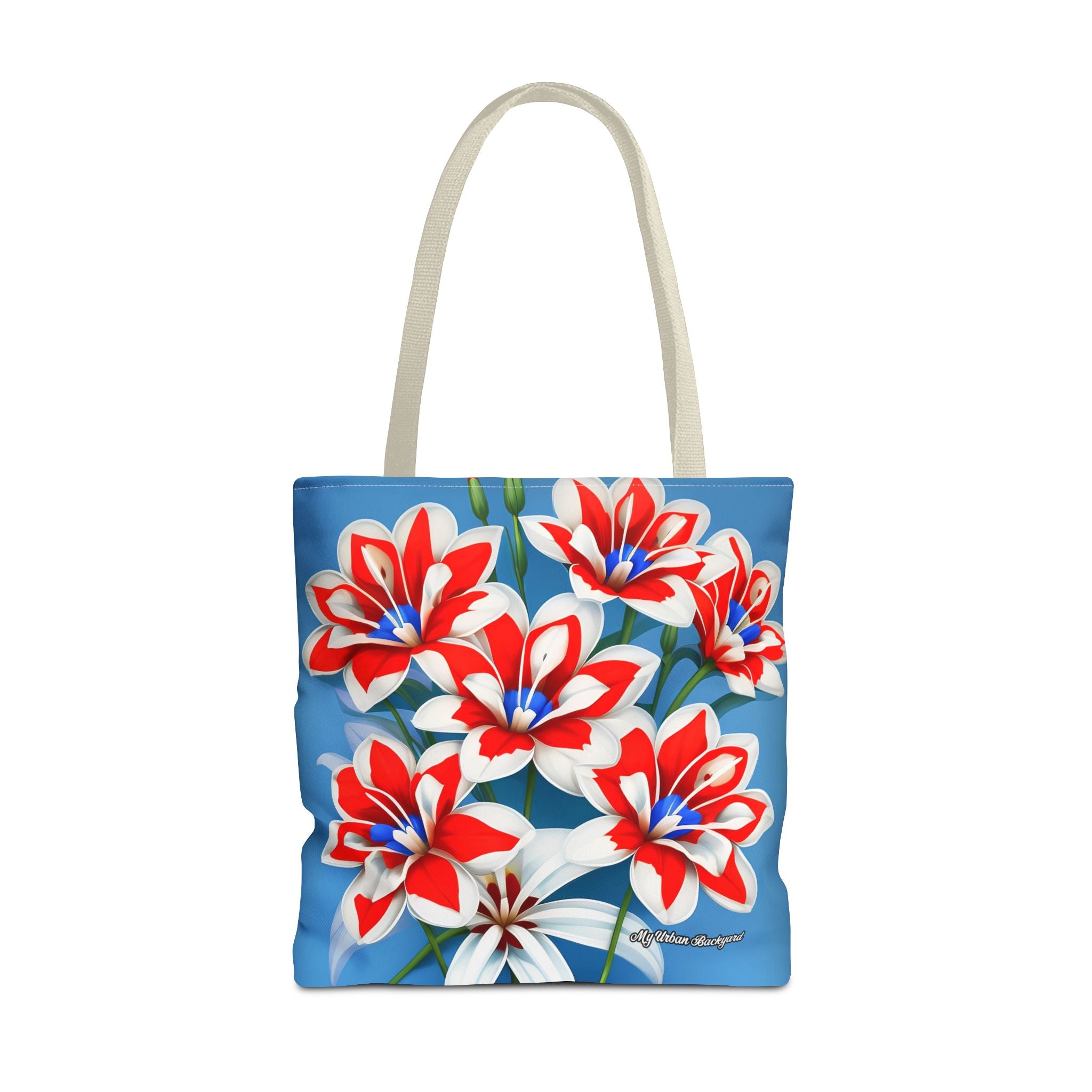 Bouquet of Red White and Blue Flowers Tote Bag with Cotton Handles For Everyday Use, 3 Sizes