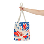 Red White & Blue Flowers Tote Bag with Cotton Handles For Everyday Use, 3 Sizes