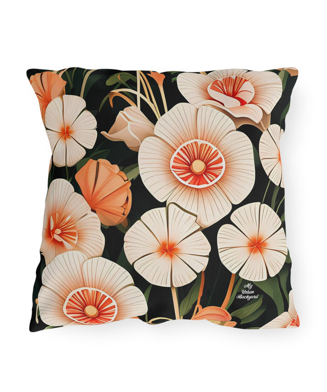 Art Deco Flowers, Terracotta accent color, Throw Pillow, Indoor/Outdoor Decor for Home or Office
