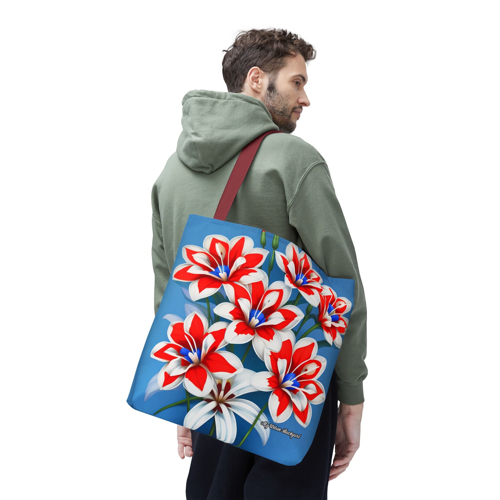 Bouquet of Red White and Blue Flowers Tote Bag with Cotton Handles For Everyday Use, 3 Sizes