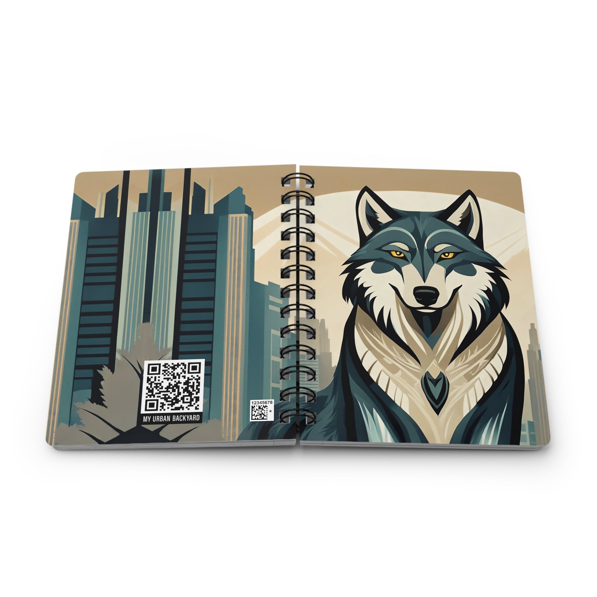 Art Deco Wolf Lined Spiral Journal