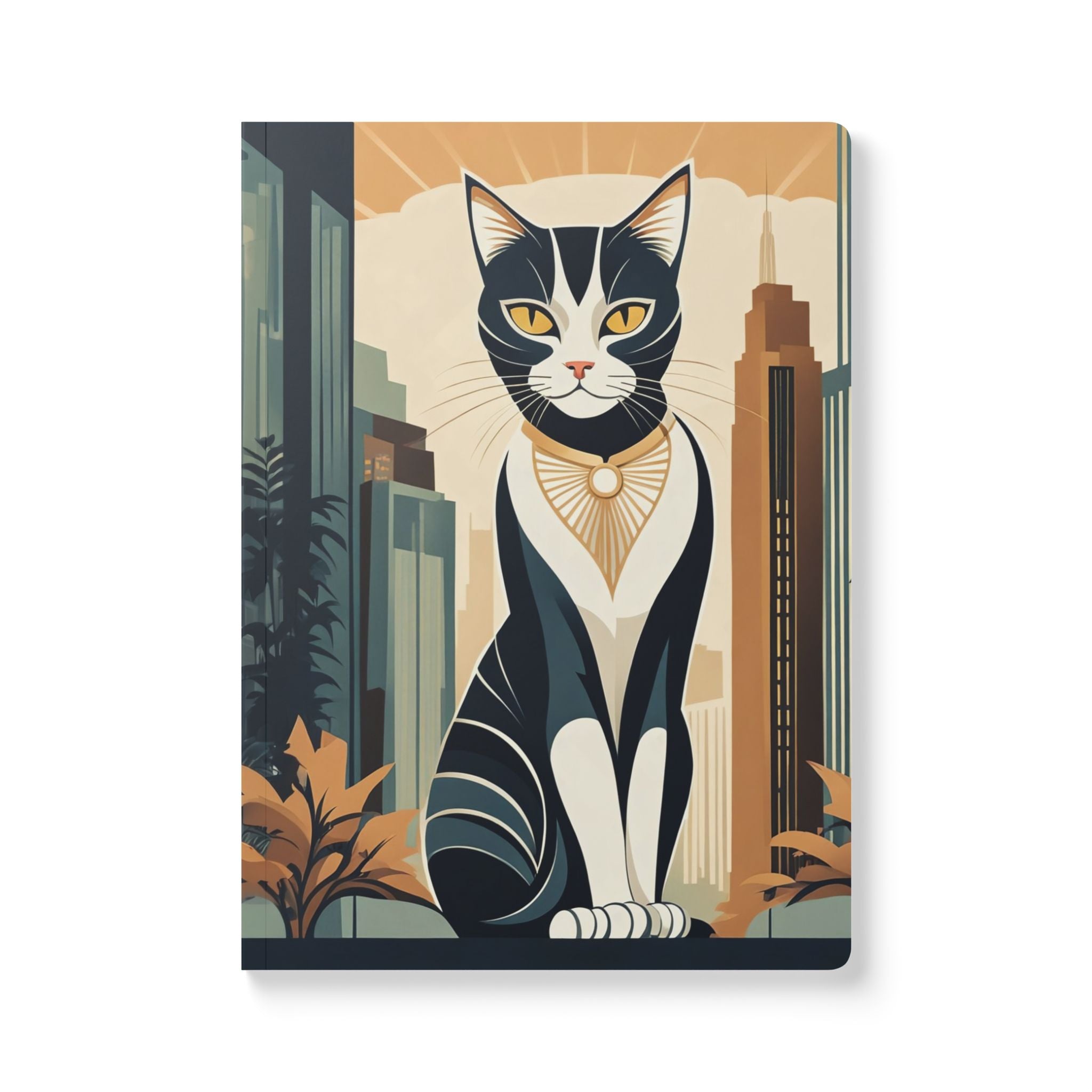 Art Deco City Cat Softcover Journal - Lined