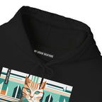 Art Deco Tabby Cat, Unisex Hoodie w Front Pocket