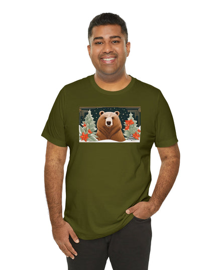 Art Deco Holiday Bear, Soft 100% Jersey Cotton T-Shirt, Unisex, Short Sleeve, Retail Fit