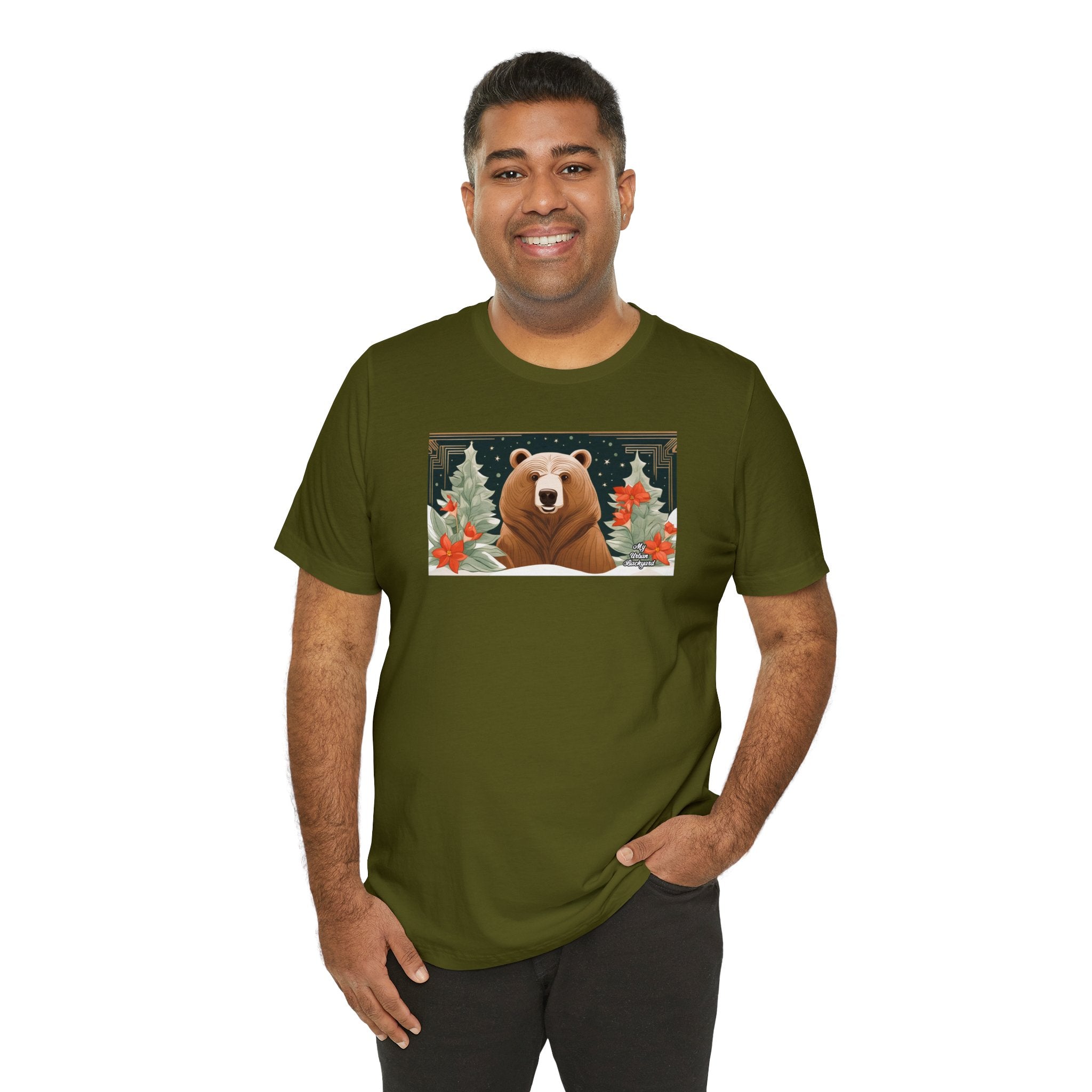 Art Deco Holiday Bear, Soft 100% Jersey Cotton T-Shirt, Unisex, Short Sleeve, Retail Fit