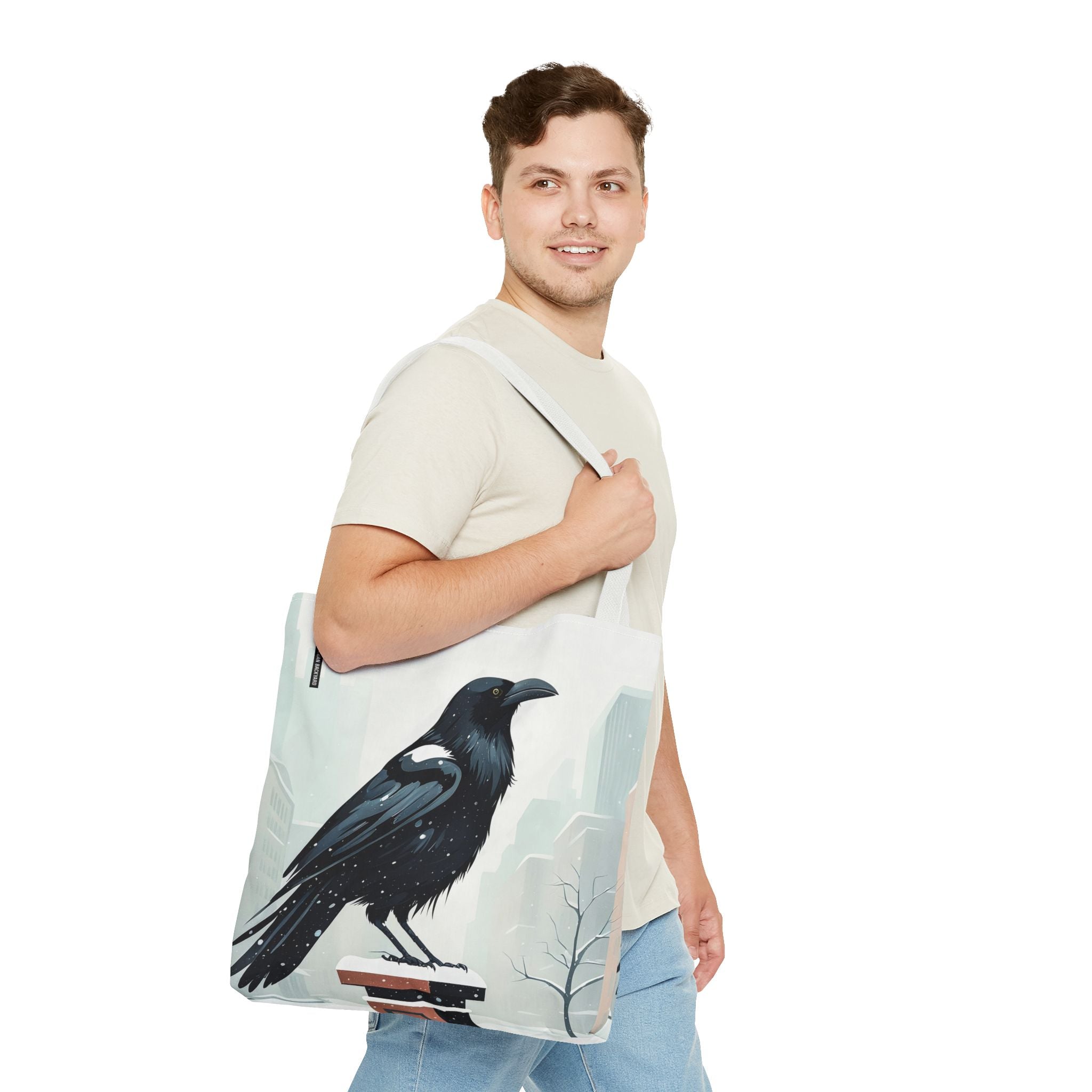 Winter Crow Tote Bag with Cotton Handles For Everyday Use, 3 Sizes