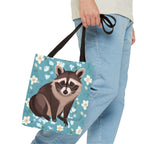 Young Raccoon w Flowers Tote Bag with Cotton Handles For Everyday Use, 3 Sizes