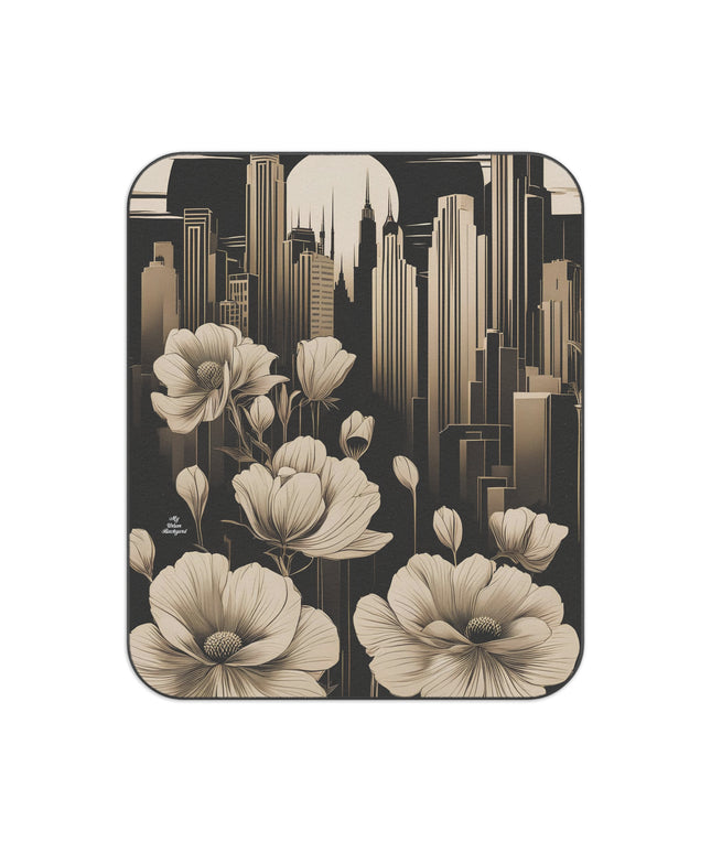 Urban Moon with Flowers, Outdoor Picnic Blanket with Soft Fleece Top, Water-Resistant Bottom, 51" × 61"