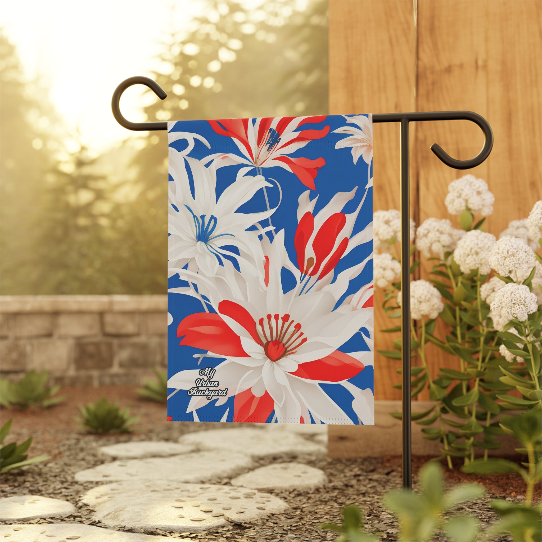 White Red and Blue Flowers, Garden Flag