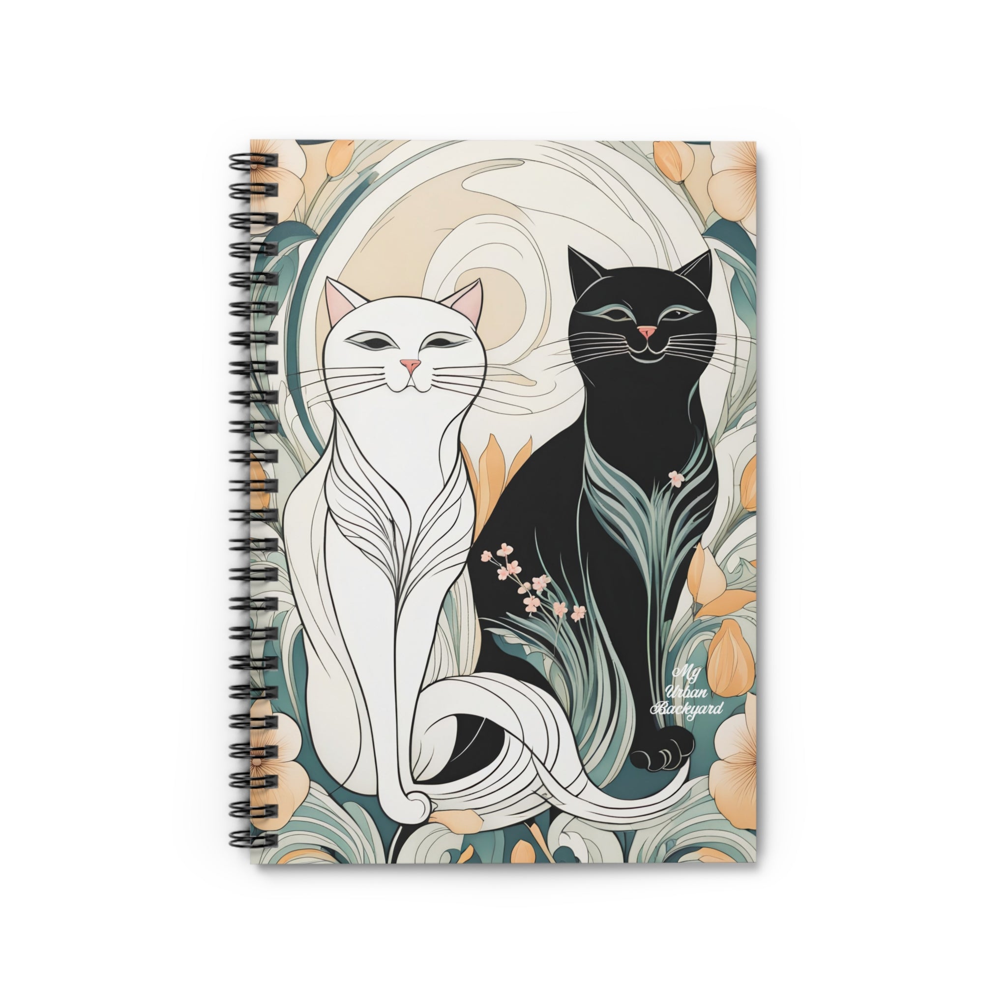 Two Happy Cats, Spiral Notebook Writing Journal - 118 Ruled Pages