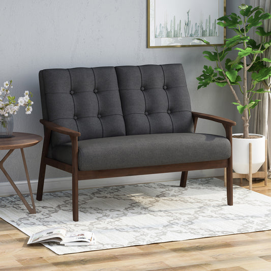 Elegant  45" 2-Person Sofa Loveseat with Walnut Veneer Legs, Charcoal Grey