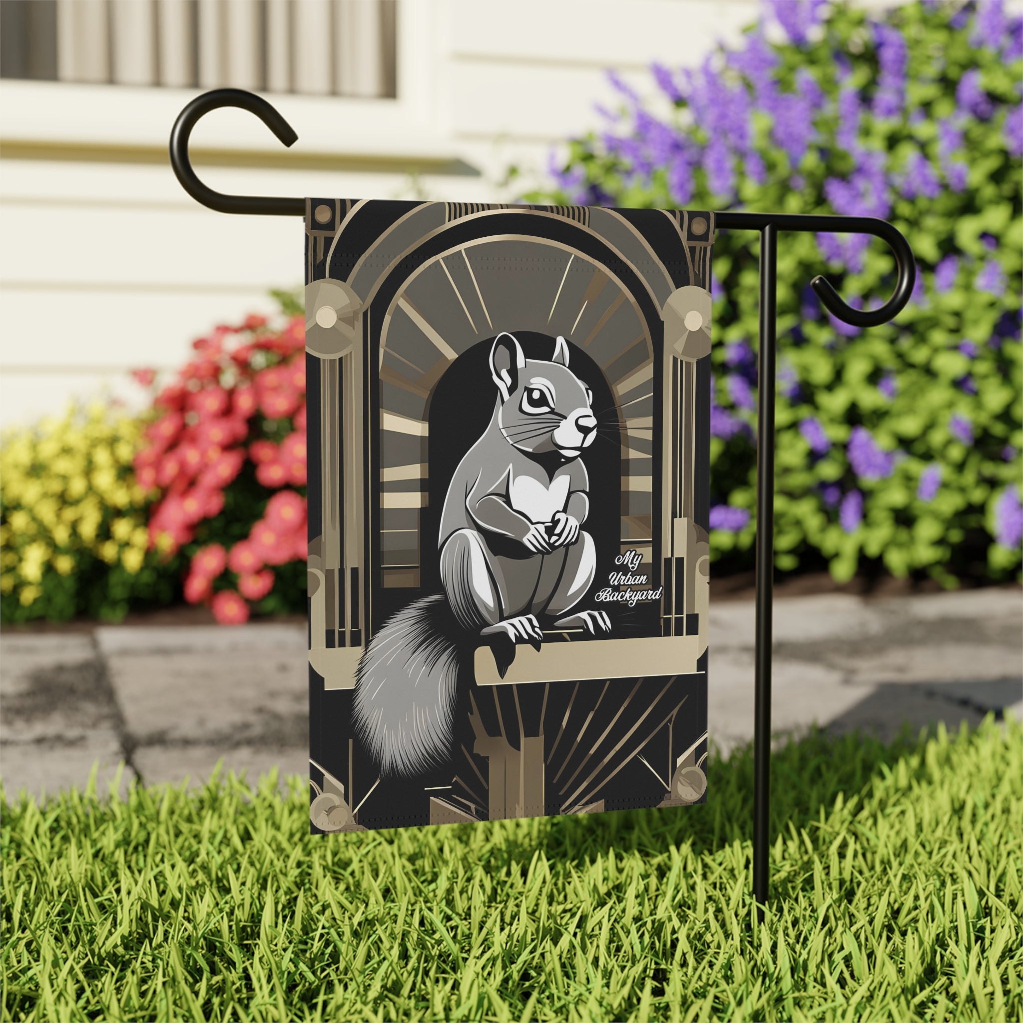 Art Deco Squirrel, Garden Flag for Yard, Patio, Porch, or Work, 12"x18" - Flag only