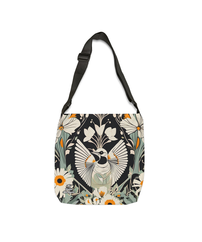 White Bird with Flowers, Tote Bag with Adjustable Strap - Trendy and Versatile