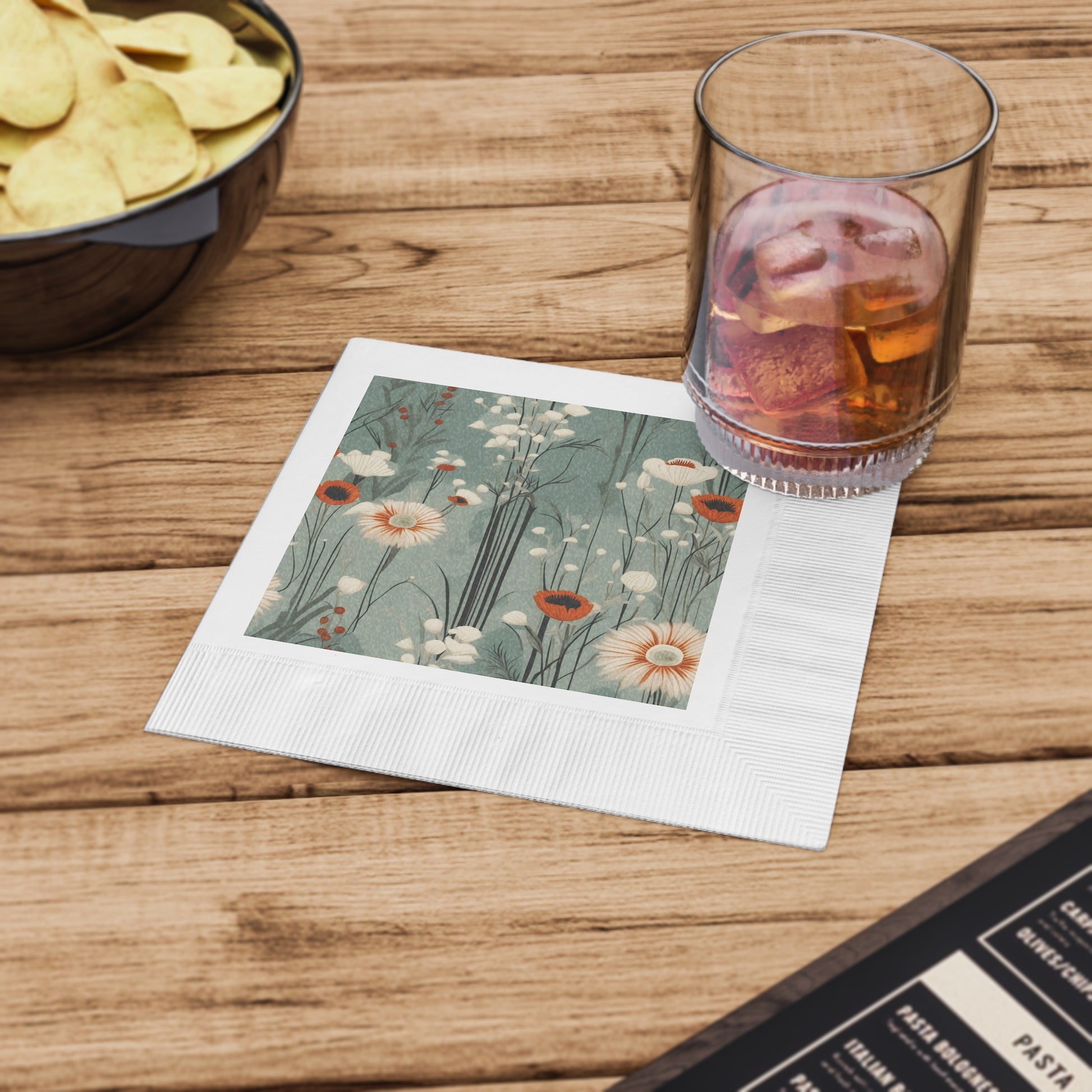 Winter Wildflowers Cocktail Napkins - Vintage Flower Party Napkins, 2 sizes, Pack of 50 or 100