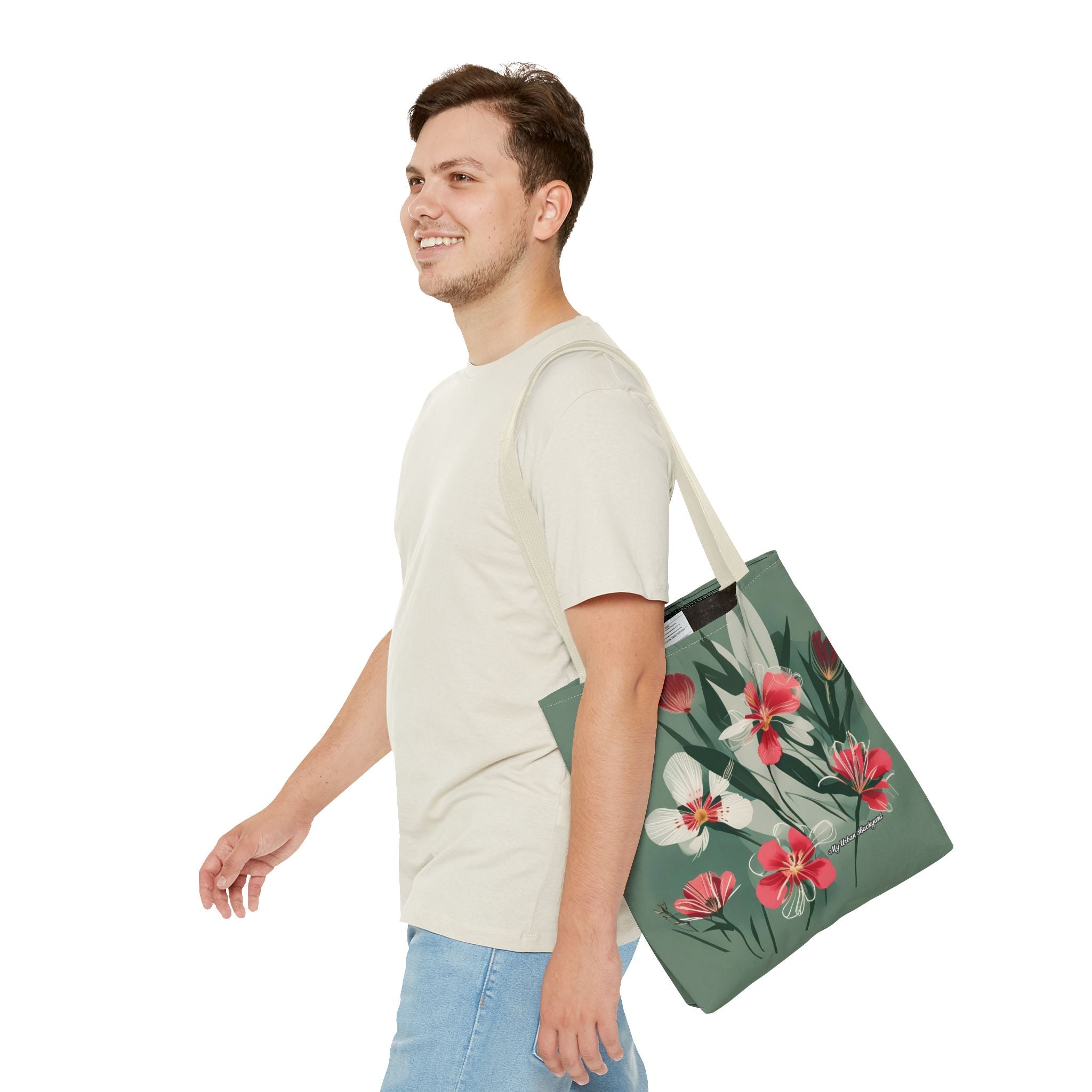 White and Red Wildflowers Tote Bag with Cotton Handles For Everyday Use, 3 Sizes