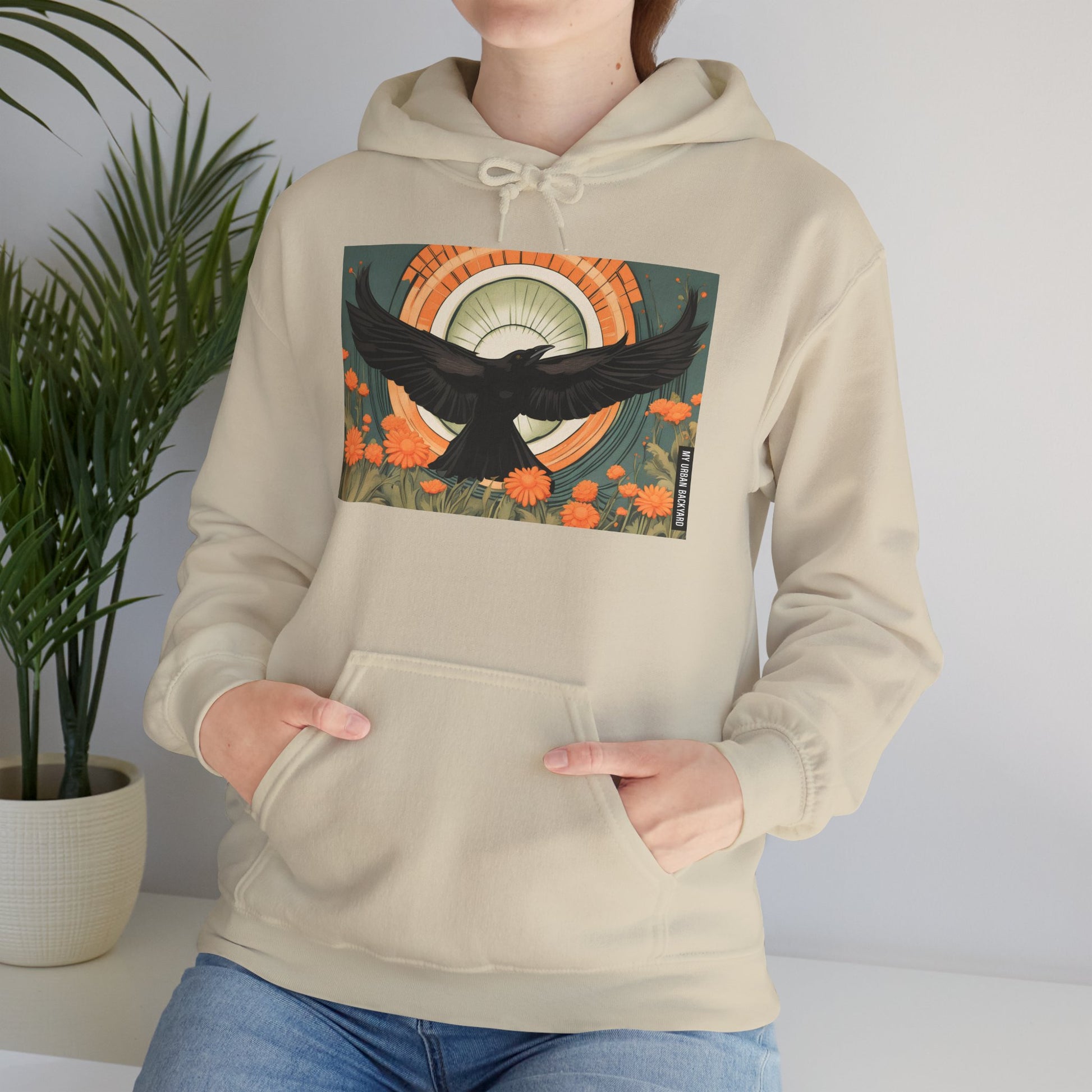 Flying Crow Hoodie, Cozy Bird Design Sweatshirt, Gift for Nature Lovers, Fall Fashion, Eco-Friendly Apparel