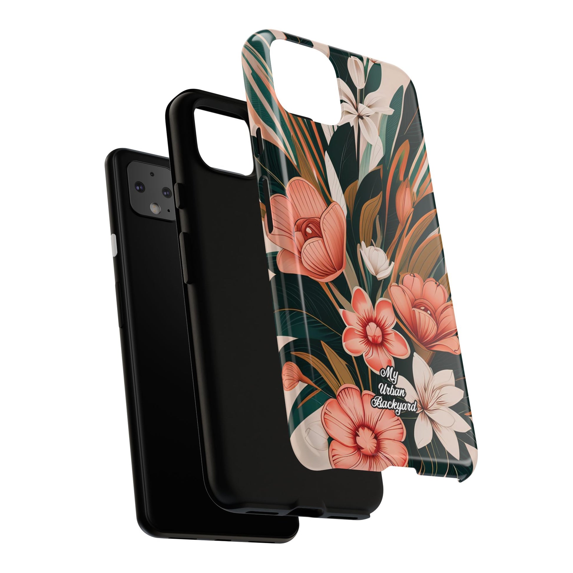 Peach Art Deco Flowers, Cell Phone Case - Apple, Samsung, Google Pixel