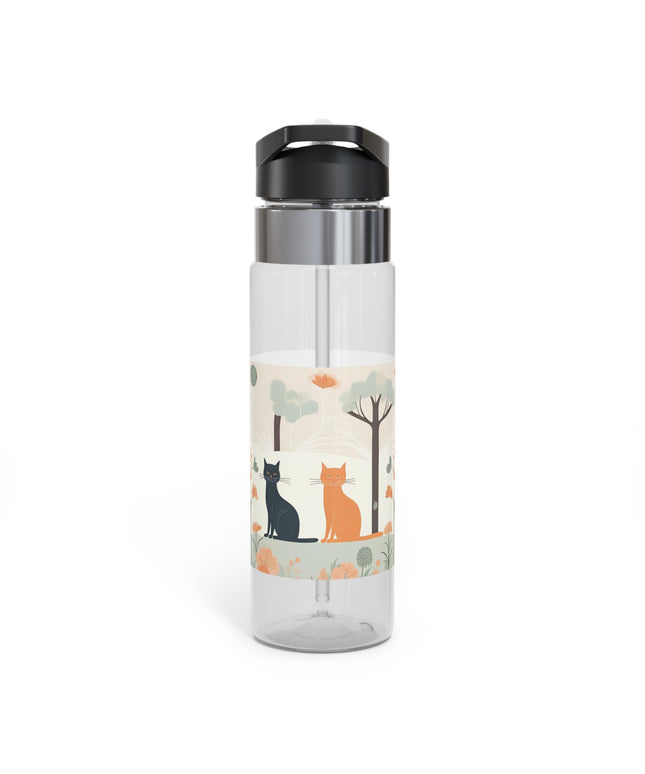 Black Cat and Orange Cat with Flowers, 20oz Sport Water Bottle, BPA-Free, Tritan™ plastic