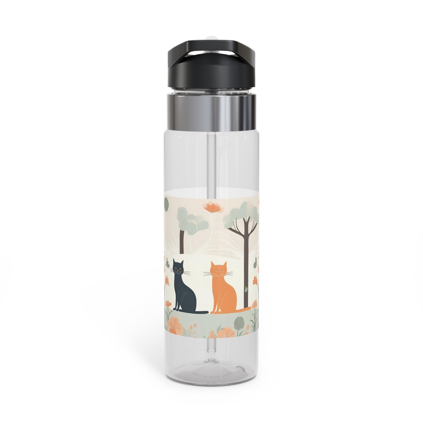 Black Cat and Orange Cat with Flowers, 20oz Sport Water Bottle, BPA-Free, Tritan™ plastic