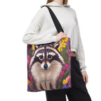 Raccoon and Flowers Tote Bag with Cotton Handles For Everyday Use, 3 Sizes