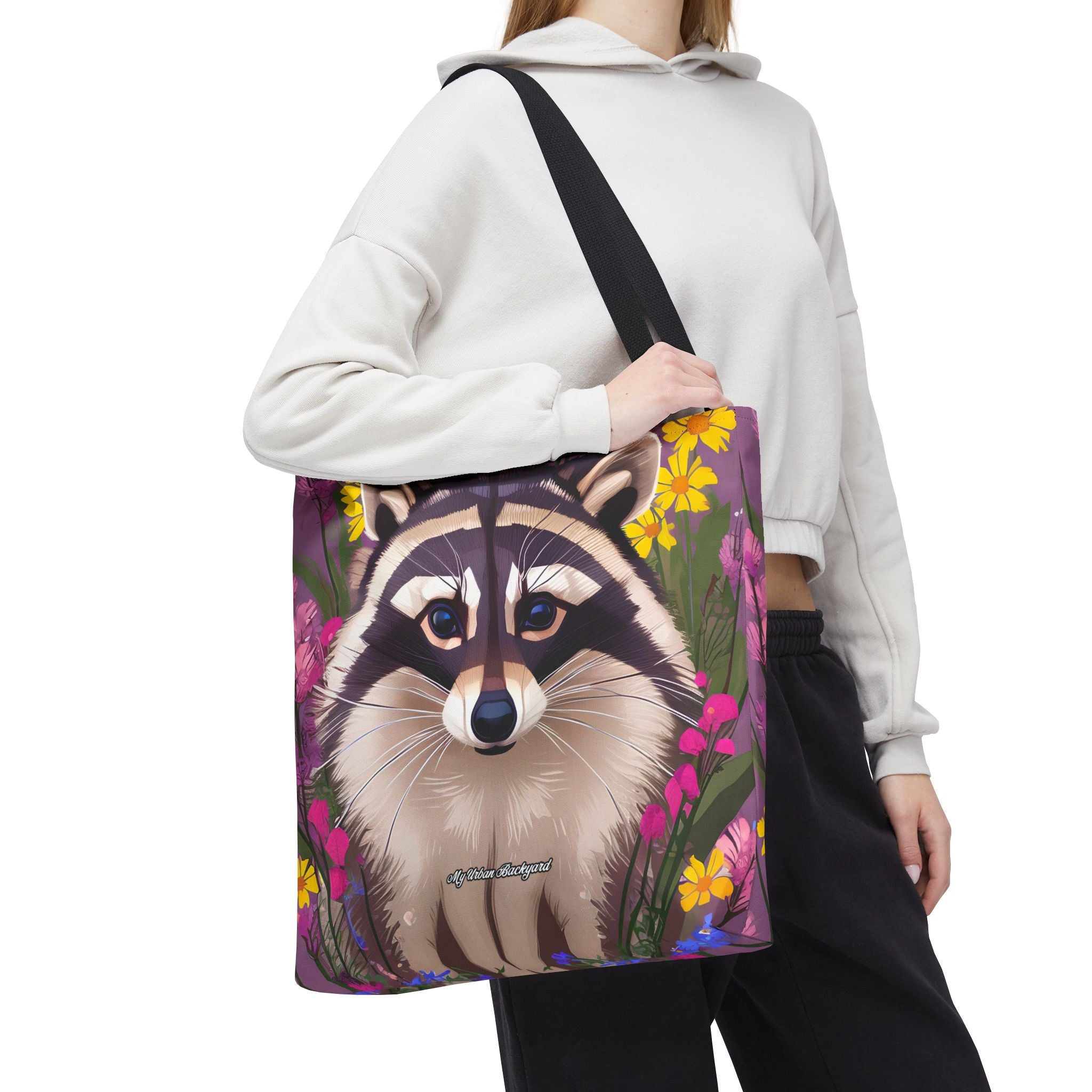 Raccoon and Flowers Tote Bag with Cotton Handles For Everyday Use, 3 Sizes