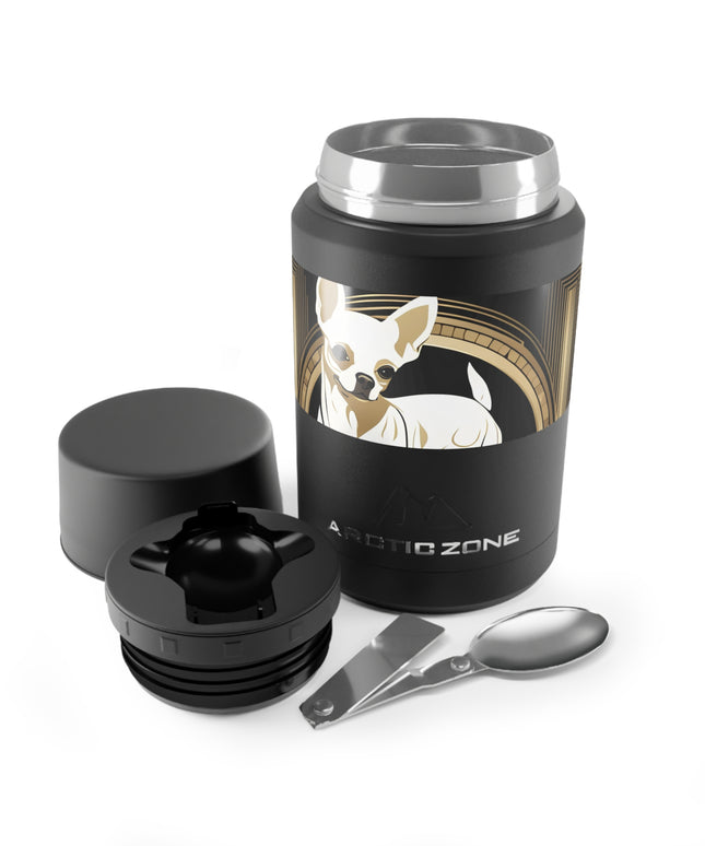 White Chihuahua, Reusable Insulated Food Storage Container with Spoon – 16.9oz