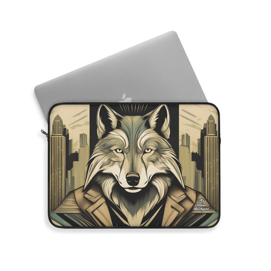 Art Deco Urban Wolf, Laptop Carrying Case, Top Loading Sleeve for School or Work