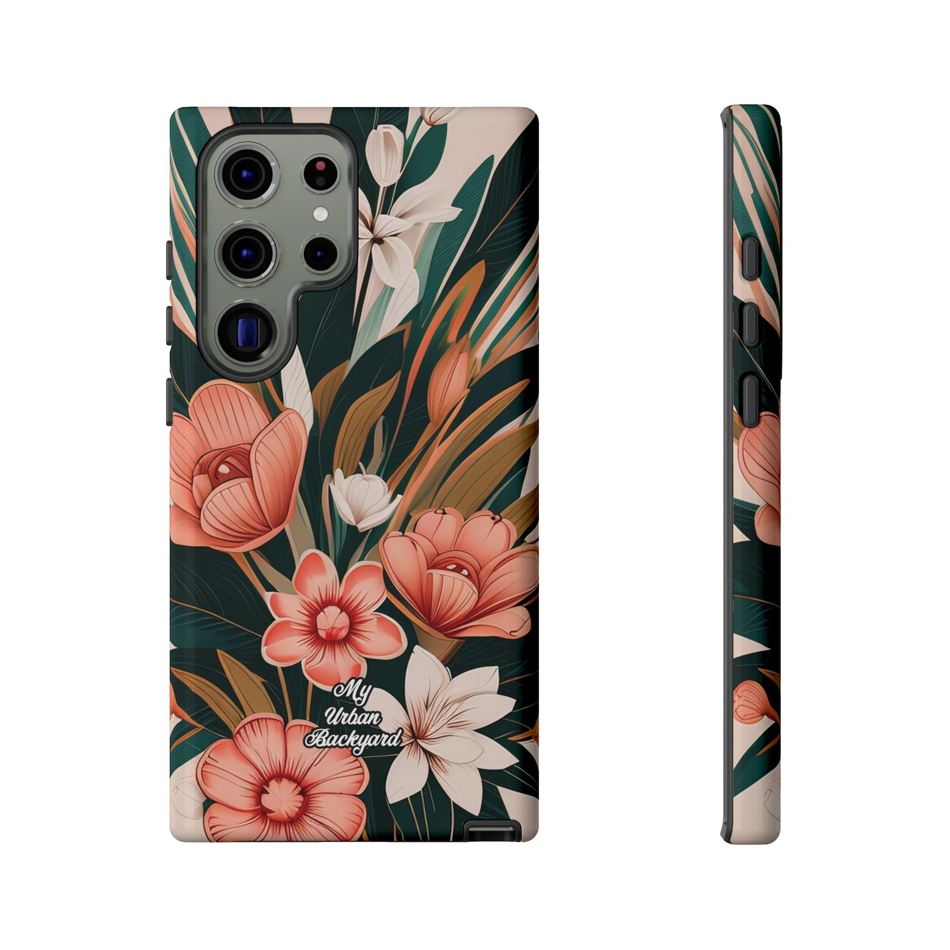Peach Art Deco Flowers, Cell Phone Case - Apple, Samsung, Google Pixel