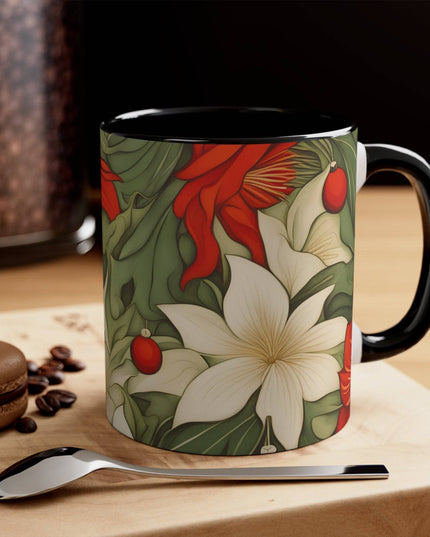 Ceramic Mug for Coffee, Tea, Hot Cocoa. Home/Office, Christmas Flowers