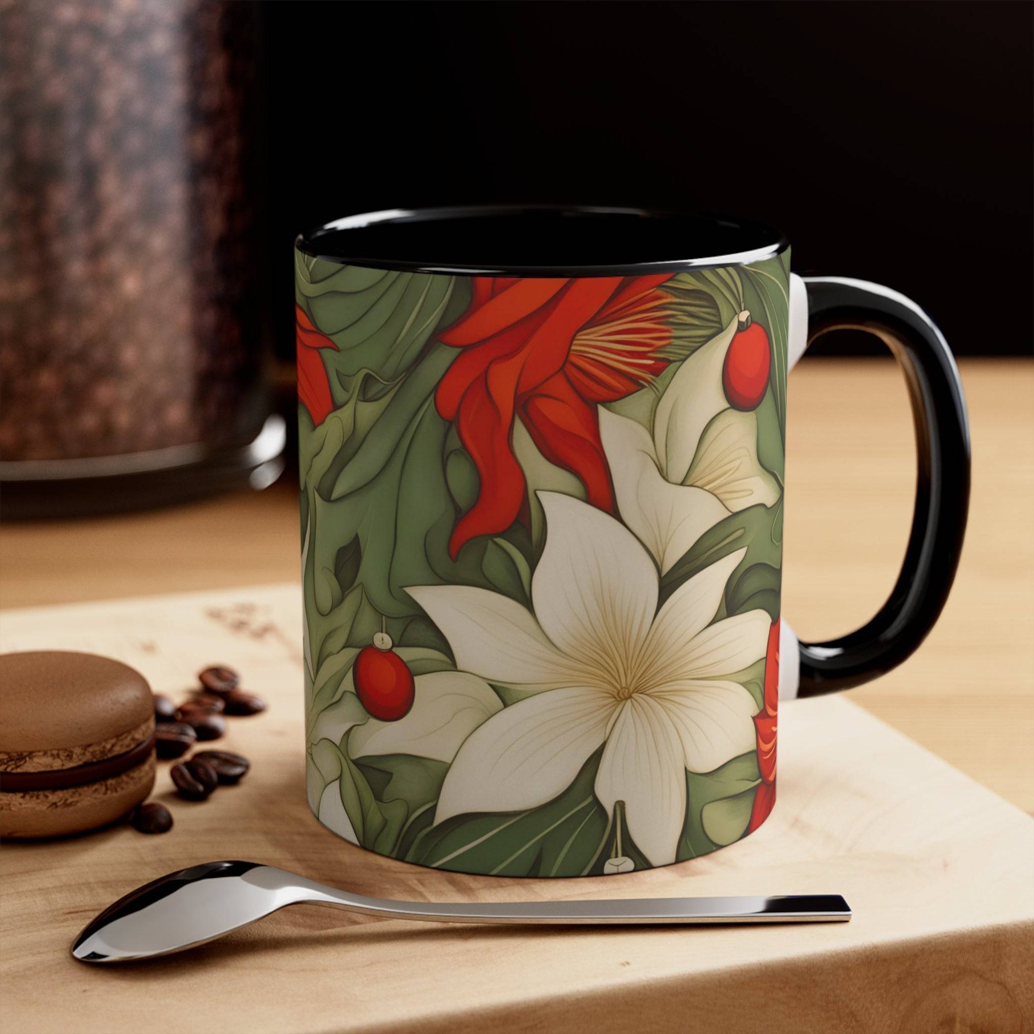Ceramic Mug for Coffee, Tea, Hot Cocoa. Home/Office, Christmas Flowers