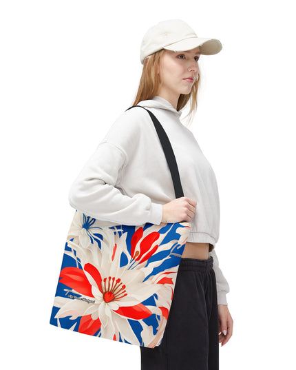 Red White & Blue Flowers Tote Bag with Cotton Handles For Everyday Use, 3 Sizes