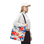 Red White & Blue Flowers Tote Bag with Cotton Handles For Everyday Use, 3 Sizes